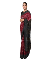 Maroon black colour handwoven cotton saree