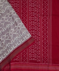 Gray red  colour handwoven cotton saree
