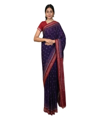 Navy blue maroon colour handwoven cotton saree