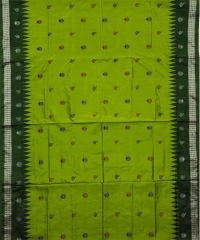 Lime green colour handwoven silk saree