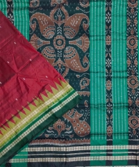 Maroon green colour handwoven silk saree