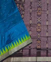 Denim blue maroon colour handwoven silk saree