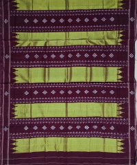Lime maroon colour handwoven cotton saree