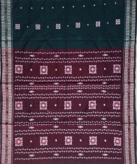 Deep green maroon colour handwoven cotton bomkai saree