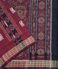 Maroon black colour handwoven cotton bomkai saree