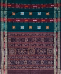 Deep green maroon colour handwoven cotton bomkai saree