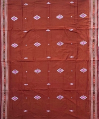 Rust maroon colour handwoven cotton bomkai saree