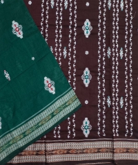 Green coffee colour handwoven cotton bomkai saree