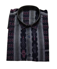 Gray blue colour handwoven cotton half shirt