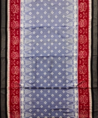 Light blue black red colour handwoven cotton saree