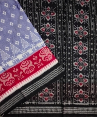 Light blue black red colour handwoven cotton saree