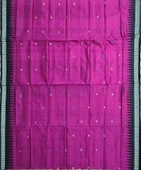 Magenta & black  colour handwoven silk saree