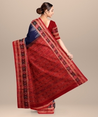 Royal Blue Red Cotton Handloom Sambalpuri Saree