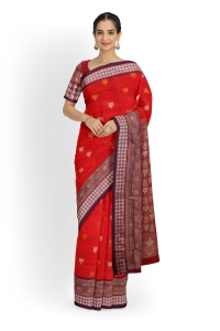 Red Maroon Silk Handloom Bomkai Saree