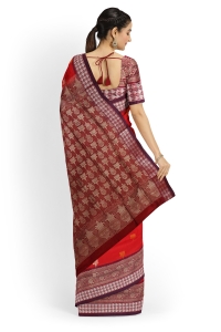 Red Maroon Silk Handloom Bomkai Saree