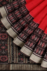 Red Black Silk Handloom Sambalpuri Saree