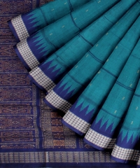 Turquoise Navy Blue Silk Handloom Bomkai Saree