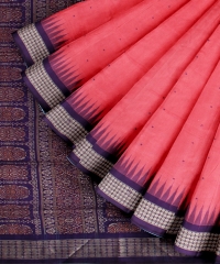 Pink Blue Silk Handloom Bomkai Saree