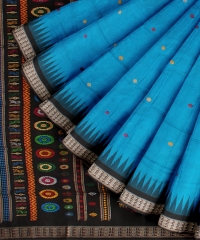 Turquoise Black Silk Handloom Bomkai Saree