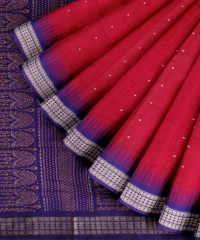 Red blue Silk Handloom Bomkai Saree