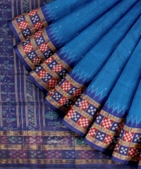  Teal Blue Tissue Silk Handloom Sambalpuri Saree