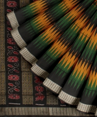 Black green yellow Silk Handloom Sambalpuri Saree