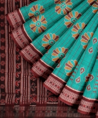 Sky Blue Maroon Silk Handloom Sambalpuri Saree