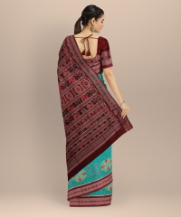 Sky Blue Maroon Silk Handloom Sambalpuri Saree