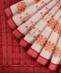 White Red Silk Handloom Sambalpuri Saree