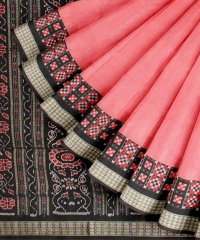 Peach Black Silk Handloom Sambalpuri Saree