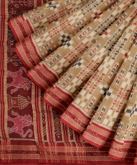 Grey Maroon Silk Handloom Khandua Saree