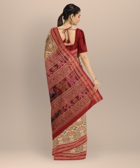 Grey Maroon Silk Handloom Khandua Saree