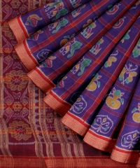 Navy Blue Maroon Silk Handloom Khandua Saree