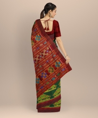 Cyan Green Maroon Silk Handloom Khandua Saree