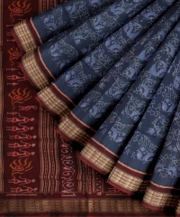 Navy Blue Maroon Cotton Silk Handloom Sambalpuri Saree