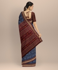 Navy Blue Maroon Cotton Silk Handloom Sambalpuri Saree