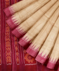 Pink Off White Tussar Silk Handloom Sambalpuri Saree