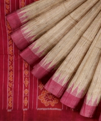 Pink Off White Tussar Silk Handloom Sambalpuri Saree