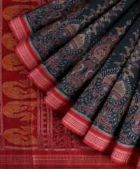Dark Green Red Cotton Handloom Sambalpuri Saree