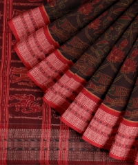 Red coffee Brown Cotton Handloom Sambalpuri Saree