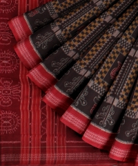 Red coffee Brown Cotton Handloom Sambalpuri Saree
