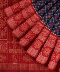 Navy Blue red Cotton Handloom Sambalpuri Saree