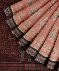 Peach Black Cotton Handloom Sambalpuri Saree