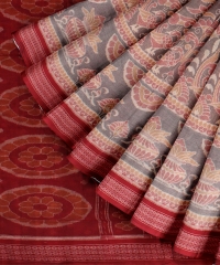 Grey Red Cotton Handloom Sambalpuri Saree