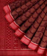 Maroon Red Cotton Handloom Sambalpuri Saree