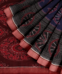 Navy Blue Red Cotton Handloom Sambalpuri Saree