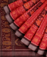 Red Coffee Brown Cotton Handloom Sambalpuri Saree