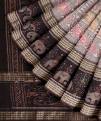 Grey Coffee Brown Cotton Handloom Sambalpuri Saree