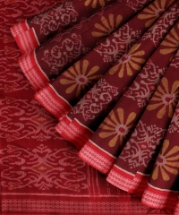Maroon Red Cotton Handloom Sambalpuri Saree