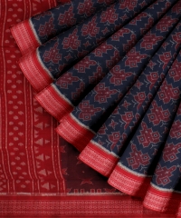 Navy Blue Red Cotton Handloom Sambalpuri Saree